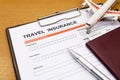 Travel insurance application form Royalty Free Stock Photo