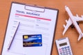 Travel  insurance form with model and policy document Royalty Free Stock Photo
