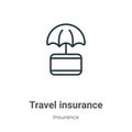 Travel insurance outline vector icon. Thin line black travel insurance icon, flat vector simple element illustration from editable