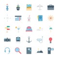Travel Isolated Vector Icons Set Consist With Ship, Bag, Passport, Palm Tree, Train, Camera And Mountain