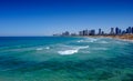 Travel Israel: Panoramic view of Tel-Aviv beach. Royalty Free Stock Photo