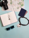 Travel items flatlay Royalty Free Stock Photo