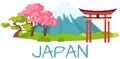 Travel Japan infographic, Japan lettering and famous landmarks. Discover East Asia concept