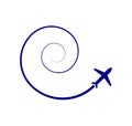 Travel jet spiral flying blue icon on white background