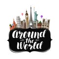 Travel, journey concept. Around the world, lettering. Vector illustration