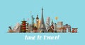 Travel, journey concept. Famous sights countries of world. Vector illustration