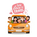 Travel, journey concept. Happy family traveling by car. Cartoon vector illustration Royalty Free Stock Photo