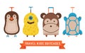 Travel Kids Suitcases with Animals Icons Royalty Free Stock Photo