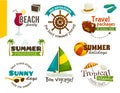 Travel labels, summer emblems, cartoon vector illustration