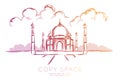 Travel landmark destination set, Taj Mahal hand drawing concept design orange violet gradient illustration