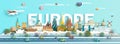 Travel landmark Europe with city downtown architecture skyline in smart city