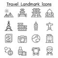 Travel landmark icon set in thin line style