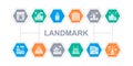 Travel Landmark icons web banner. Egypt, Italy, United Kingdom, France, India, USA vector infographic illustration Royalty Free Stock Photo