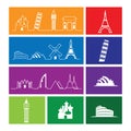 Travel landmark outline icons windows Royalty Free Stock Photo