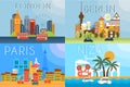 Travel landmarks, city architecture vector illustration in flat style Royalty Free Stock Photo