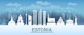 Travel landmarks Estonia with silhouette architecture background