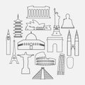 Travel landmarks icon set with thin line style