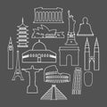 Travel landmarks icon set with thin line style