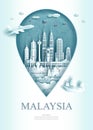 Travel landmarks Kuala Lumpur of Malaysia architecture in pin point symbol