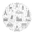 Travel landmarks line icon set