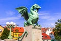 Slovenia - beautiful Ljubljana with famous Dragon`s bridge