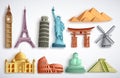 Travel landmarks vector illustration set. Famous world destinations and monuments Royalty Free Stock Photo