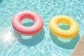 Round inflatables rubber swimming rings in pool. Generative AI Royalty Free Stock Photo