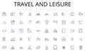 Travel and leisure line icons collection. Protection, Coverage, Policy, Risk, Premium, Deductible, Liability vector and