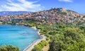 Travel in Lesvos island - view of beautiful Molyvos Molivos town. Best of Greece Royalty Free Stock Photo