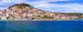 Travel in Lesvos island - view of beautiful Plomari town. Landmarks of eastern Greece Royalty Free Stock Photo