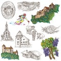 Travel - Liechtenstein. Full sized hand drawings on white.