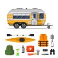 Travel life poster with camping trailer