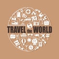 Travel line icons in globe shape. Travel the world - vector illustration concept for cover card, brochure or magazine Royalty Free Stock Photo