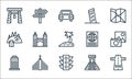 travel line icons. linear set. quality vector line set such as road, traffic lights, appartment, temple, church, road, passport, Royalty Free Stock Photo