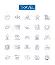 Travel line icons signs set. Design collection of Tour, Vacation, Trip, Journey, Explorer, Adventure, Backpacking