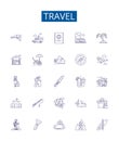 Travel line icons signs set. Design collection of Tour, Vacation, Trip, Journey, Explorer, Adventure, Backpacking