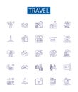 Travel line icons signs set. Design collection of Tour, Vacation, Trip, Journey, Explorer, Adventure, Backpacking