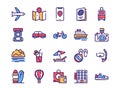 Travel linear vector icons set