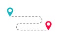 Travel location position or direction route with pin map pointer as navigational path or way guide vector flat cartoon