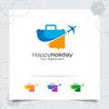 Travel logo design concept of airplane icon with suitcase symbol. Traveling logo vector for world tour, adventure, and holiday Royalty Free Stock Photo