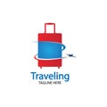 Travel logo, holidays, tourism, business trip company logo design. bag vector with airplane Royalty Free Stock Photo