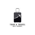 Travel logo, holidays, tourism, business trip company logo design. bag vector with airplane Royalty Free Stock Photo