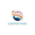 Travel logo illustration of global circle color, airplane vector design template Royalty Free Stock Photo