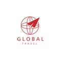 Travel logo illustration globe, unique airplane with color design vector template Royalty Free Stock Photo