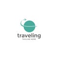 Travel logo image with airplane and earth