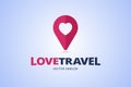 Travel logo with map pointer sign and heart.