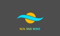 Sun and wave icon, Marine travel logo design.