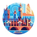 Travel London Circle Icon with Big Ben and Thames Royalty Free Stock Photo