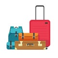 Travel luggage bags heap or airport baggage suitcases ready for flight tour or trip vector isolated clipart in flat