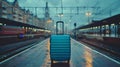 Travel luggage near the entrance of a train station, ready for boarding passengers Royalty Free Stock Photo
